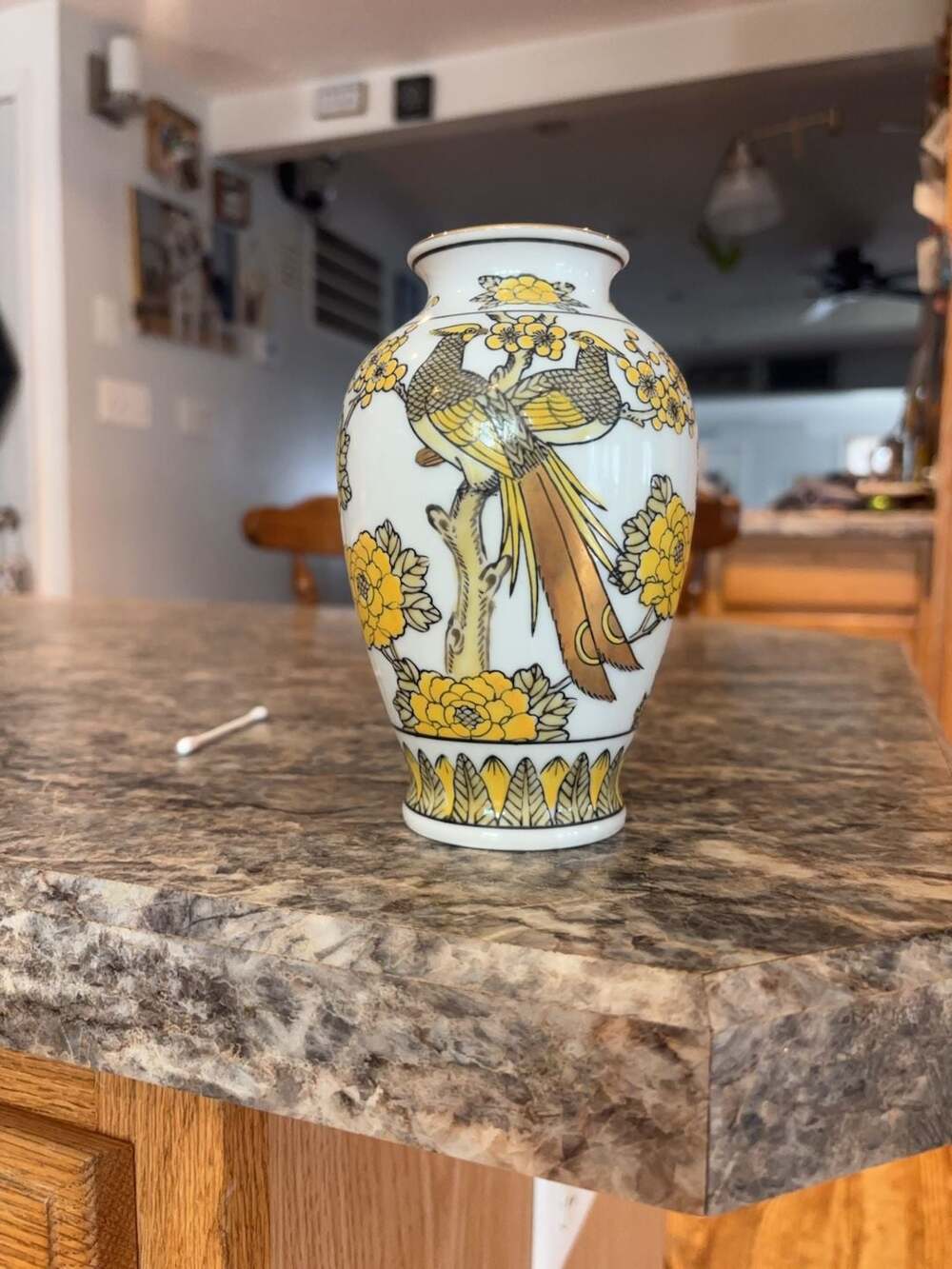 Gold Imari Hand Painted Porcelain Vase with Bird and Floral Motif